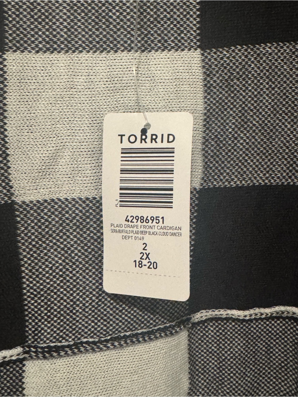 Torrid Black & White Plaid Open-Front Sweater Cardigan - Picture 2 of 2
